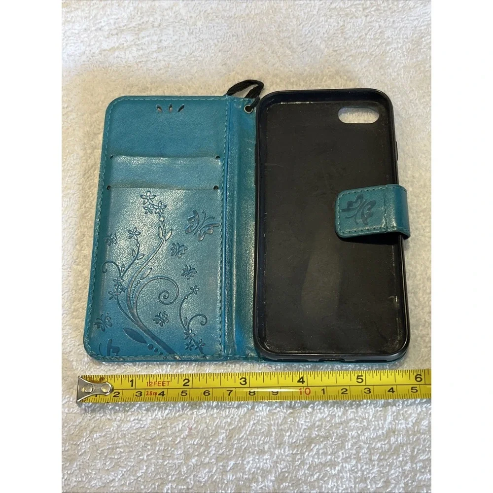 NEW - iPhone 8 Wallet Case Cover Credit Card Holder PU Leather Turquoise/Teal